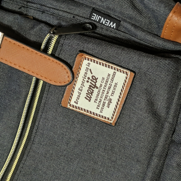 wenjie Grey Textured with Tan Buckles and Accents Backpack - Picture 2 of 7